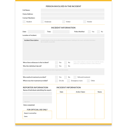 Incident report Incident report template